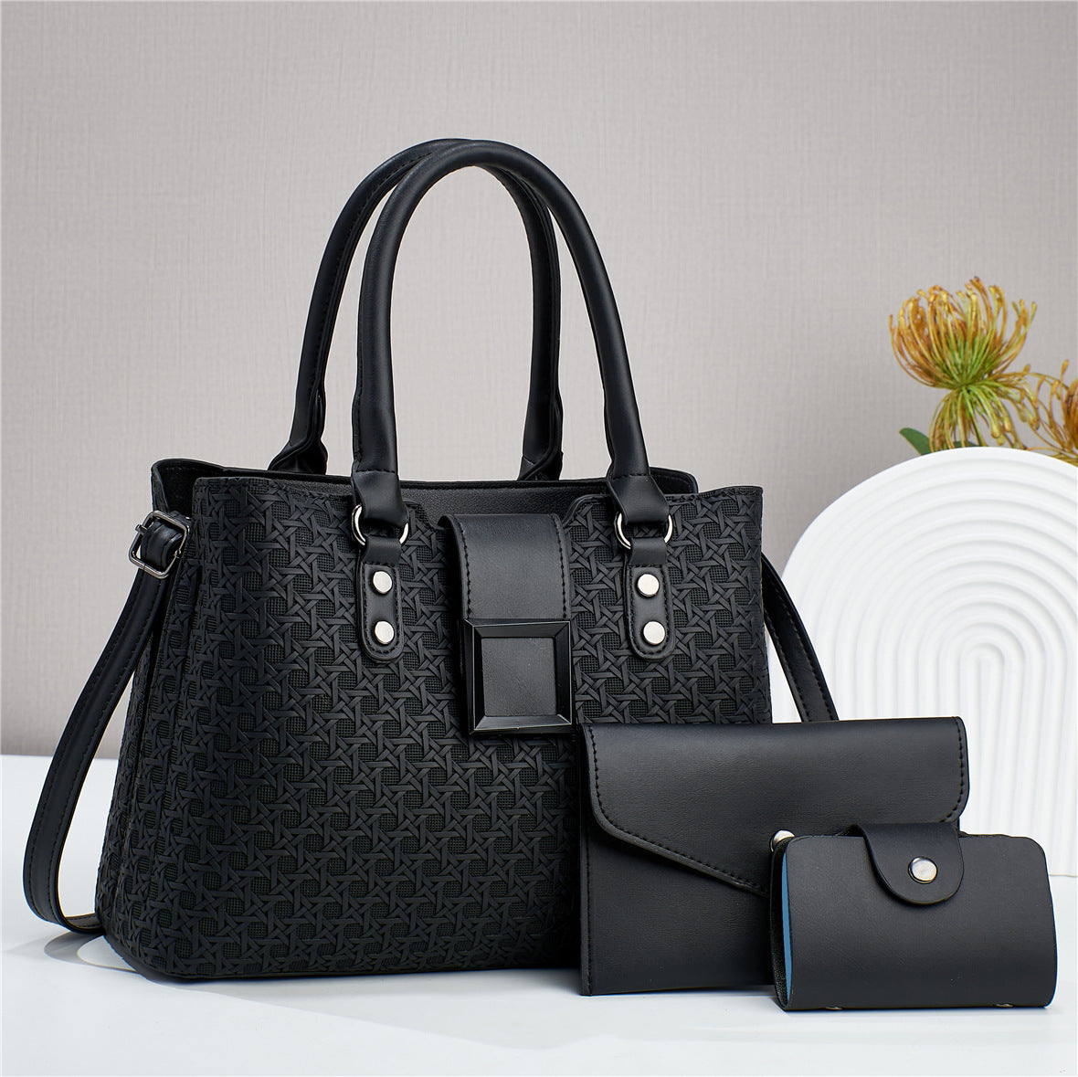 Sac bandoulière femme 3 pièces grande capacité, texture élégante